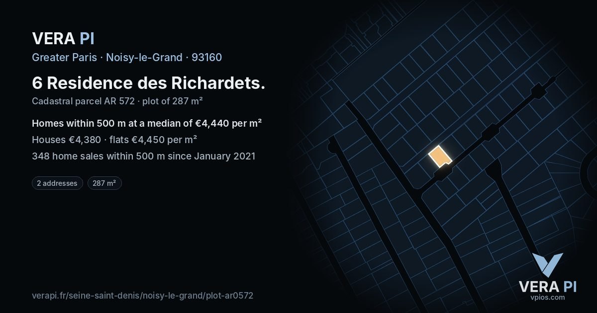 6 Residence des Richardets, Noisy-le-Grand at night – the plot lit, the parcels around coloured by the prices near them