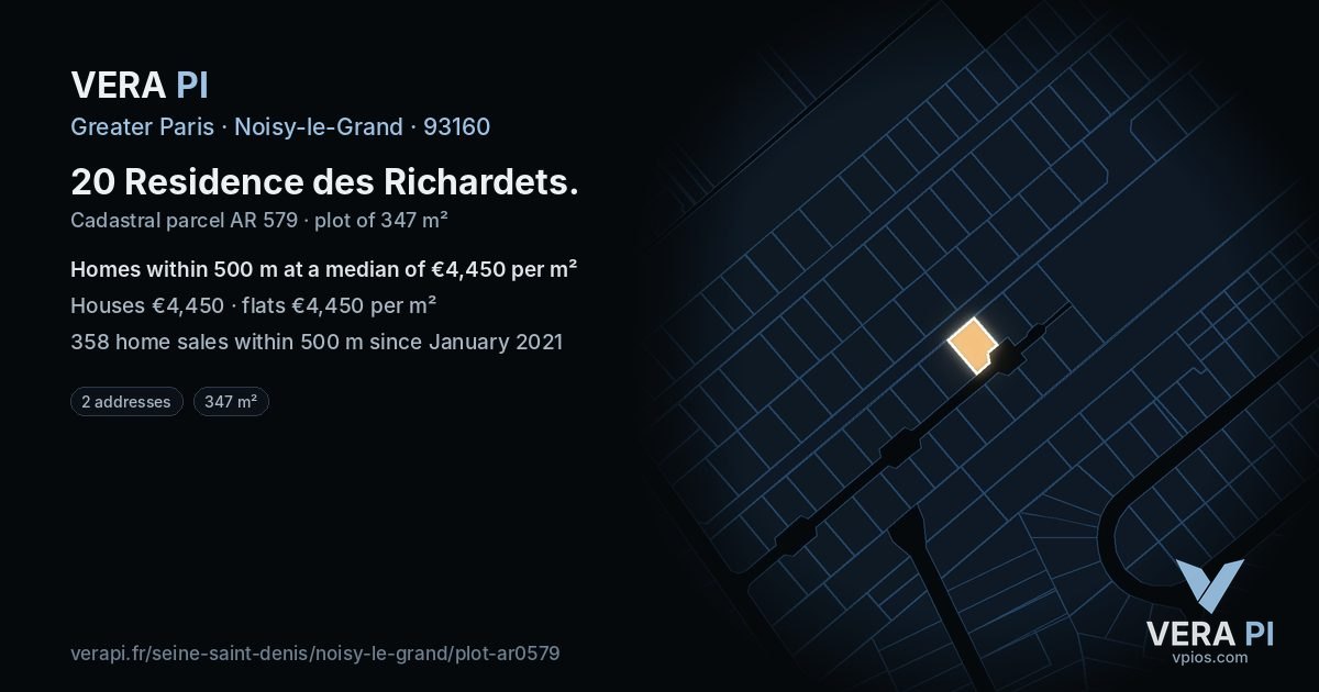 20 Residence des Richardets, Noisy-le-Grand at night – the plot lit, the parcels around coloured by the prices near them