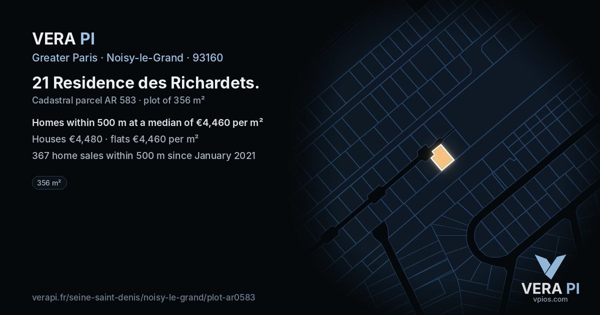 21 Residence des Richardets, Noisy-le-Grand at night – the plot lit, the parcels around coloured by the prices near them