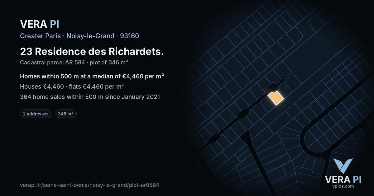 23 Residence des Richardets, Noisy-le-Grand at night – the plot lit, the parcels around coloured by the prices near them