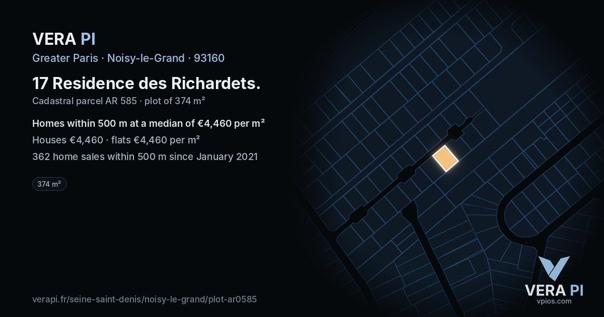 17 Residence des Richardets, Noisy-le-Grand at night – the plot lit, the parcels around coloured by the prices near them