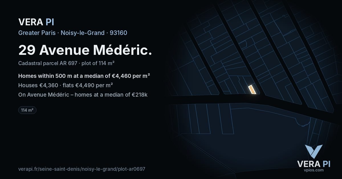 29 Avenue Médéric, Noisy-le-Grand at night – the plot lit, the parcels around coloured by the prices near them
