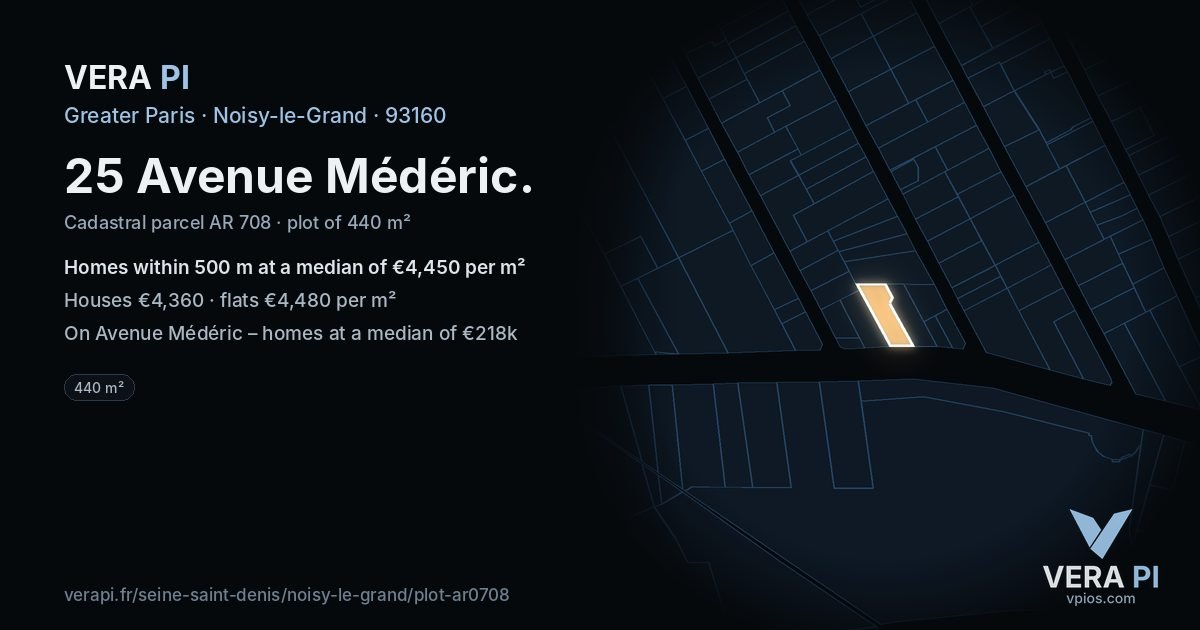 25 Avenue Médéric, Noisy-le-Grand at night – the plot lit, the parcels around coloured by the prices near them