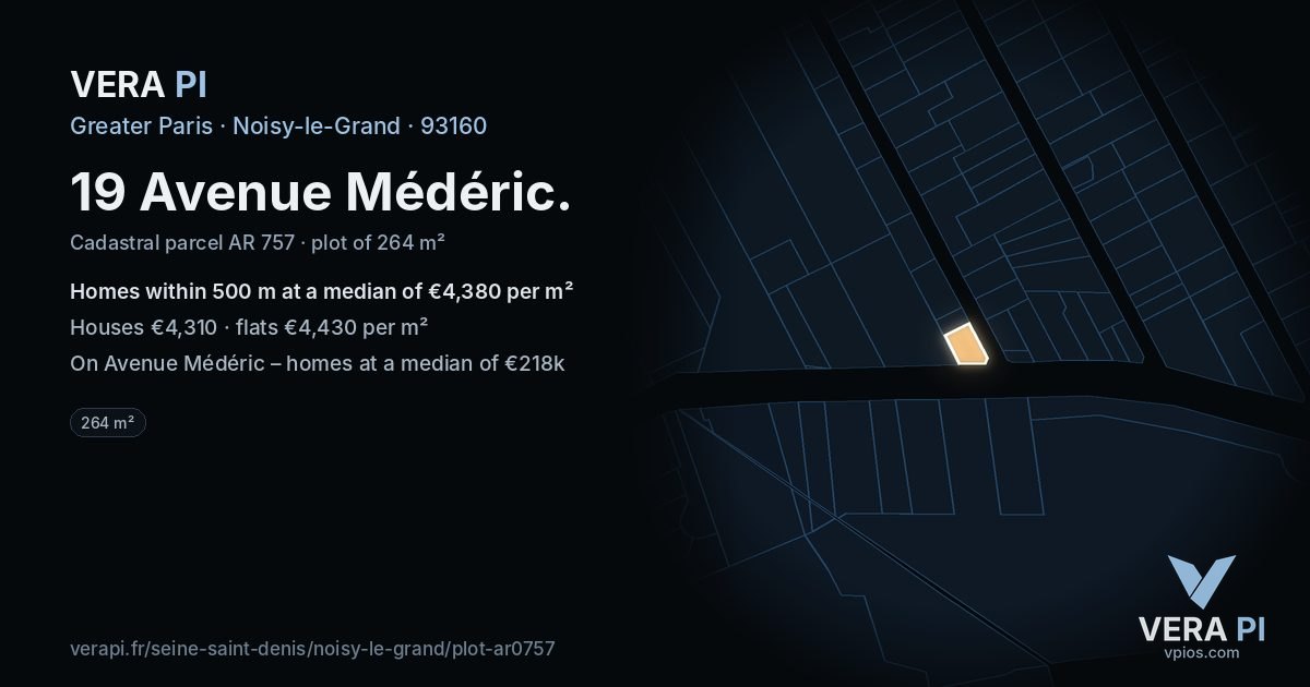 19 Avenue Médéric, Noisy-le-Grand at night – the plot lit, the parcels around coloured by the prices near them