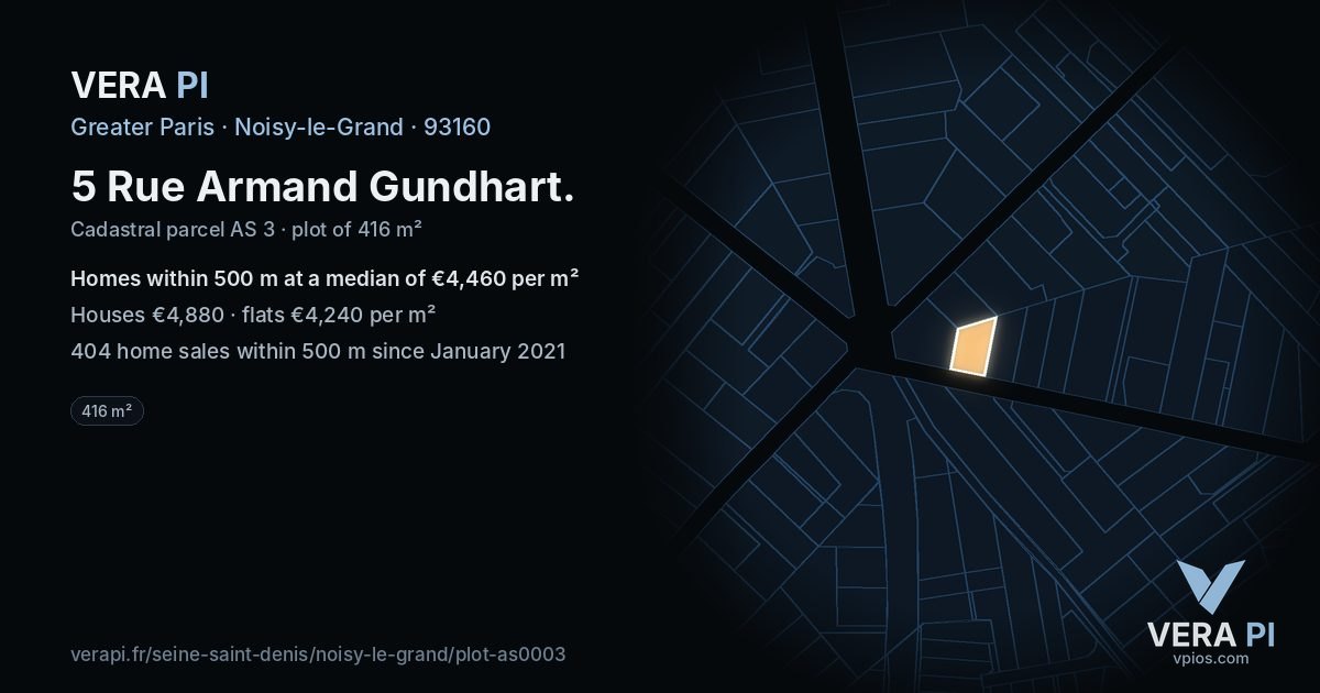 5 Rue Armand Gundhart, Noisy-le-Grand at night – the plot lit, the parcels around coloured by the prices near them