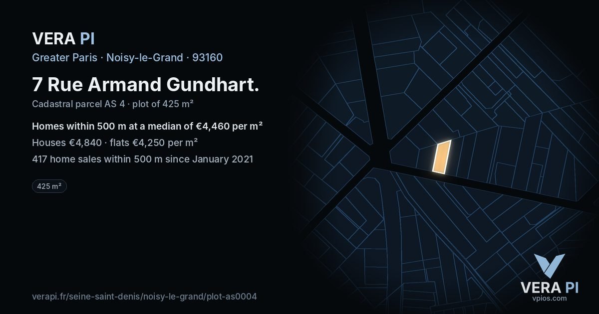 7 Rue Armand Gundhart, Noisy-le-Grand at night – the plot lit, the parcels around coloured by the prices near them