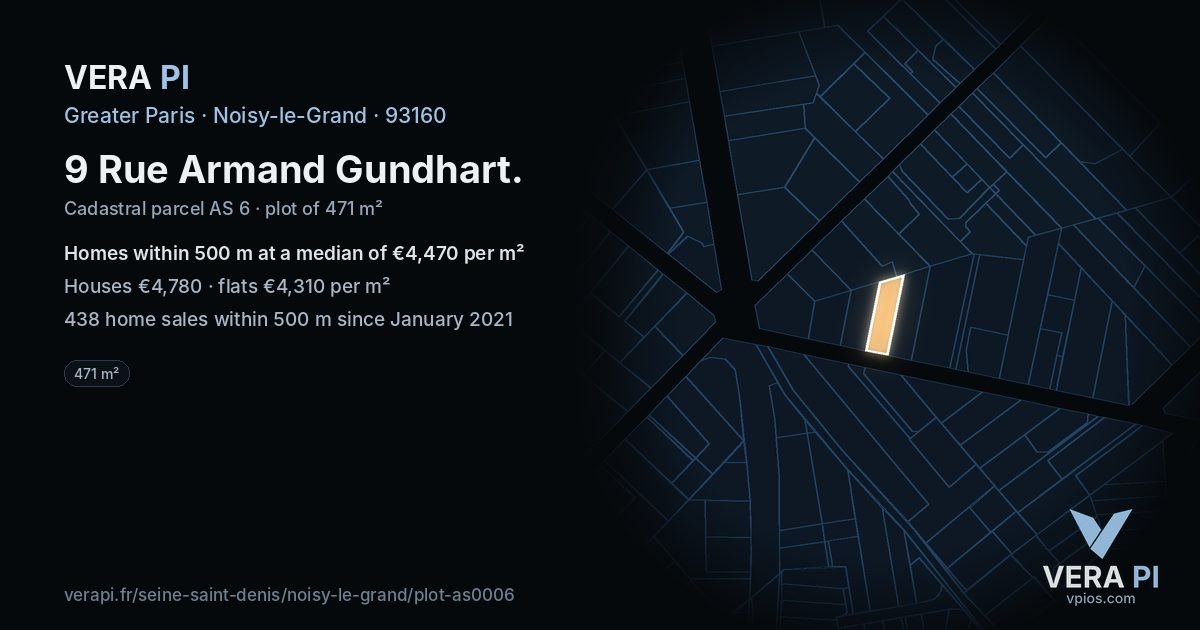 9 Rue Armand Gundhart, Noisy-le-Grand at night – the plot lit, the parcels around coloured by the prices near them
