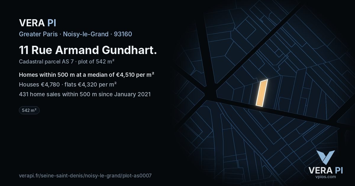 11 Rue Armand Gundhart, Noisy-le-Grand at night – the plot lit, the parcels around coloured by the prices near them