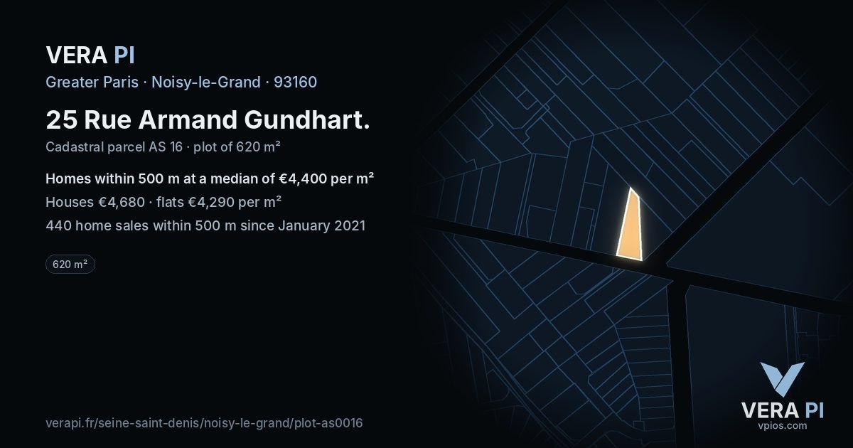 25 Rue Armand Gundhart, Noisy-le-Grand at night – the plot lit, the parcels around coloured by the prices near them