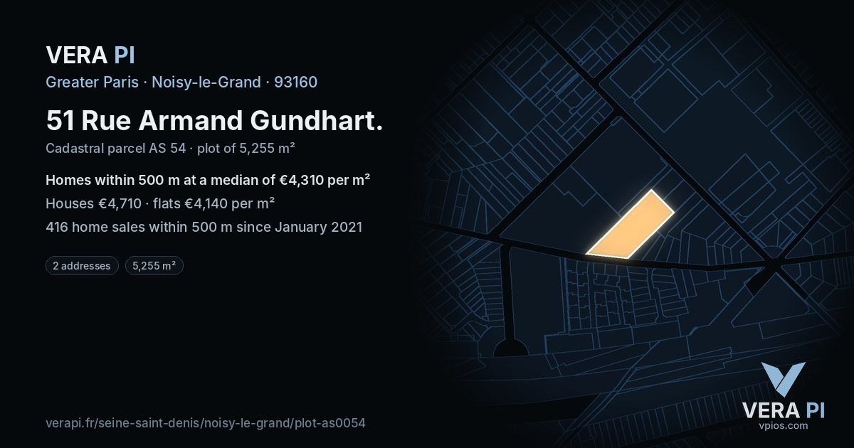 51 Rue Armand Gundhart, Noisy-le-Grand at night – the plot lit, the parcels around coloured by the prices near them