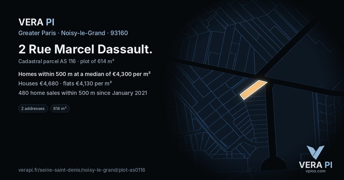 2 Rue Marcel Dassault, Noisy-le-Grand at night – the plot lit, the parcels around coloured by the prices near them