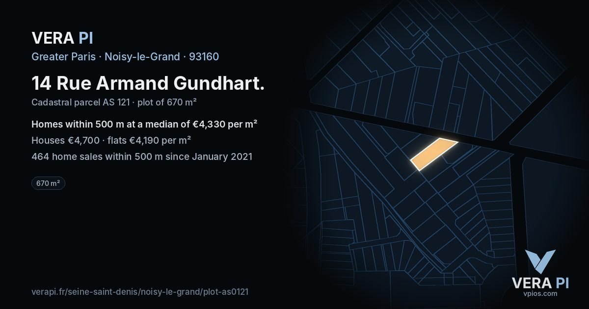 14 Rue Armand Gundhart, Noisy-le-Grand at night – the plot lit, the parcels around coloured by the prices near them