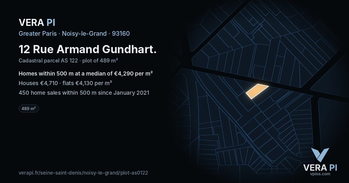 12 Rue Armand Gundhart, Noisy-le-Grand at night – the plot lit, the parcels around coloured by the prices near them