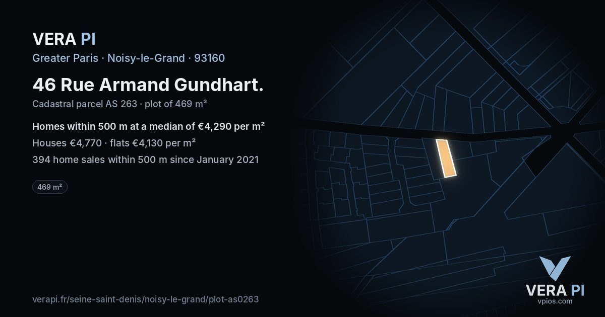 46 Rue Armand Gundhart, Noisy-le-Grand at night – the plot lit, the parcels around coloured by the prices near them