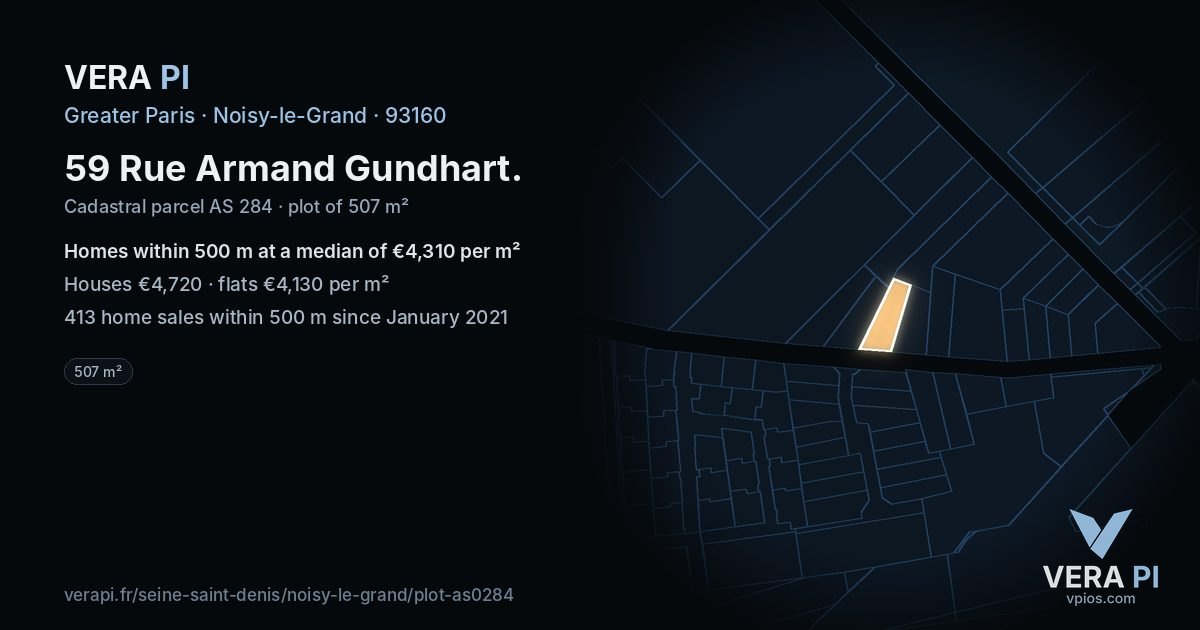 59 Rue Armand Gundhart, Noisy-le-Grand at night – the plot lit, the parcels around coloured by the prices near them