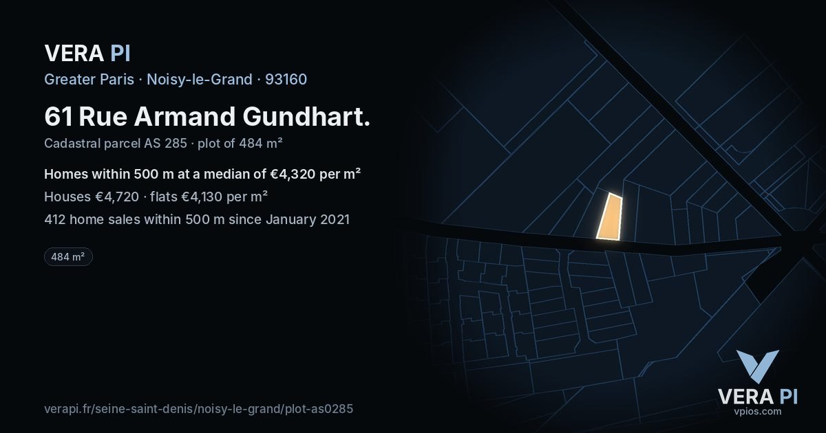 61 Rue Armand Gundhart, Noisy-le-Grand at night – the plot lit, the parcels around coloured by the prices near them