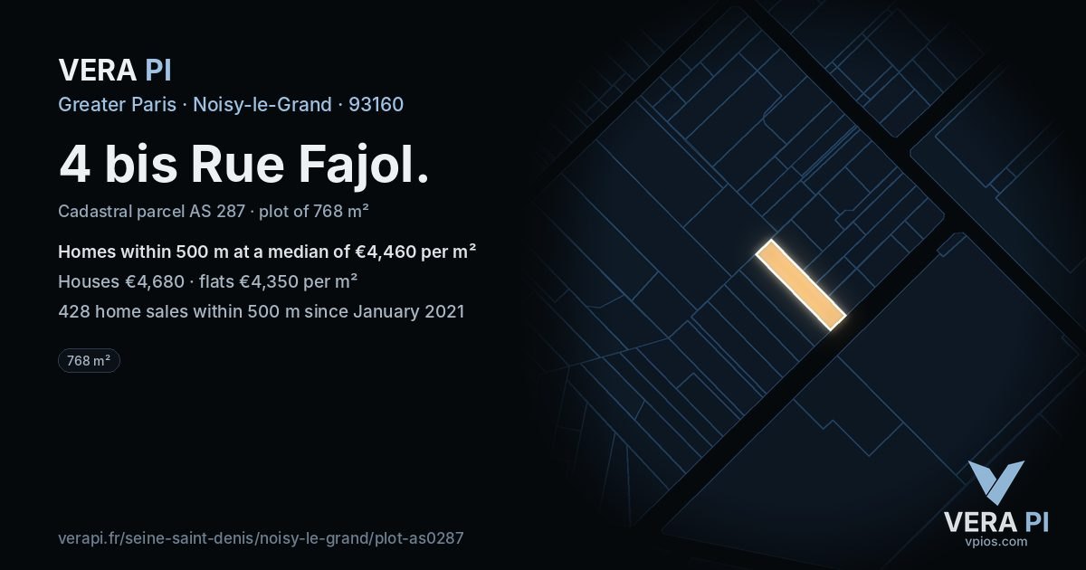 4 bis Rue Fajol, Noisy-le-Grand at night – the plot lit, the parcels around coloured by the prices near them