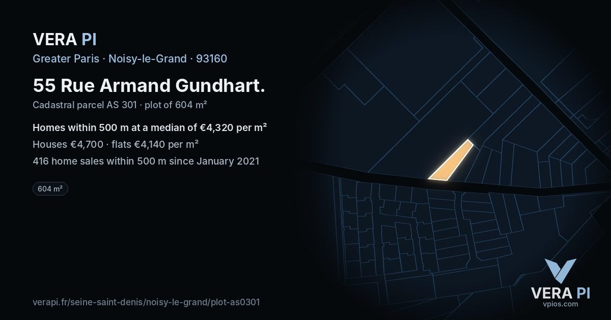 55 Rue Armand Gundhart, Noisy-le-Grand at night – the plot lit, the parcels around coloured by the prices near them