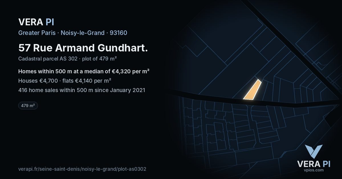 57 Rue Armand Gundhart, Noisy-le-Grand at night – the plot lit, the parcels around coloured by the prices near them
