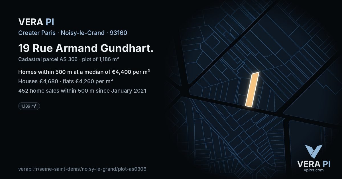 19 Rue Armand Gundhart, Noisy-le-Grand at night – the plot lit, the parcels around coloured by the prices near them