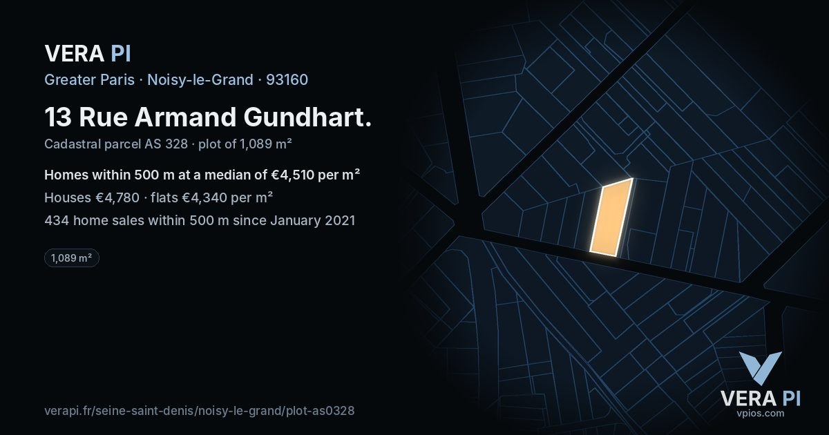 13 Rue Armand Gundhart, Noisy-le-Grand at night – the plot lit, the parcels around coloured by the prices near them