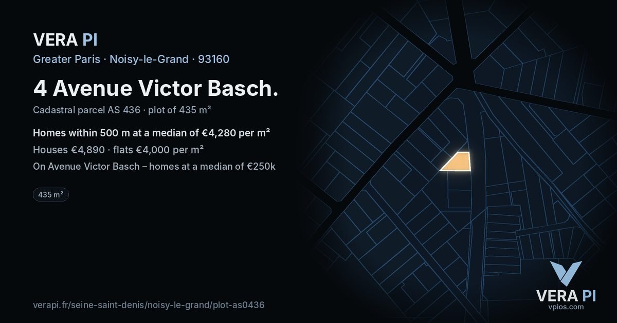 4 Avenue Victor Basch, Noisy-le-Grand at night – the plot lit, the parcels around coloured by the prices near them