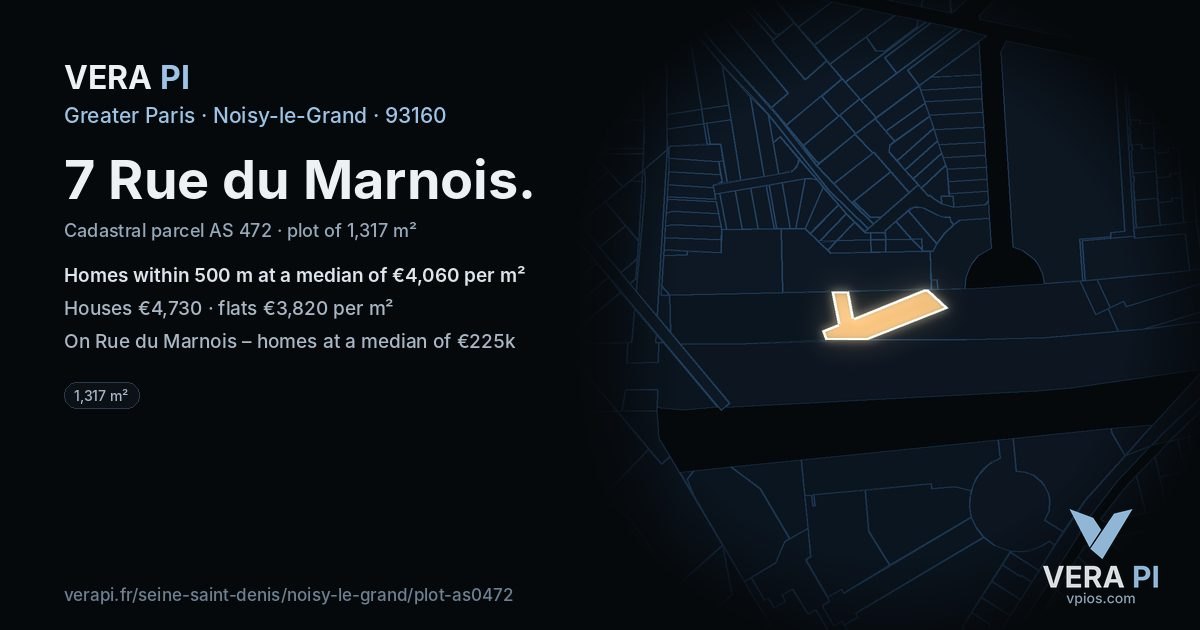 7 Rue du Marnois, Noisy-le-Grand at night – the plot lit, the parcels around coloured by the prices near them