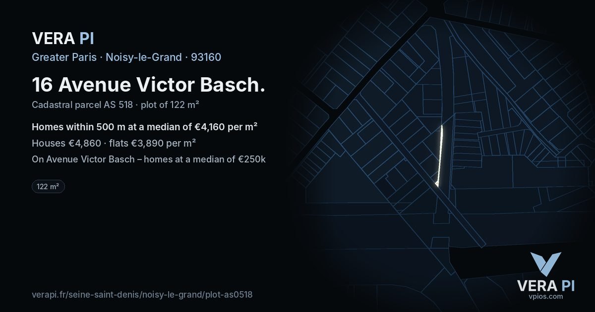 16 Avenue Victor Basch, Noisy-le-Grand at night – the plot lit, the parcels around coloured by the prices near them