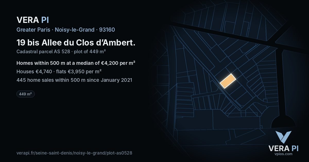 19 bis Allee du Clos d’Ambert, Noisy-le-Grand at night – the plot lit, the parcels around coloured by the prices near them