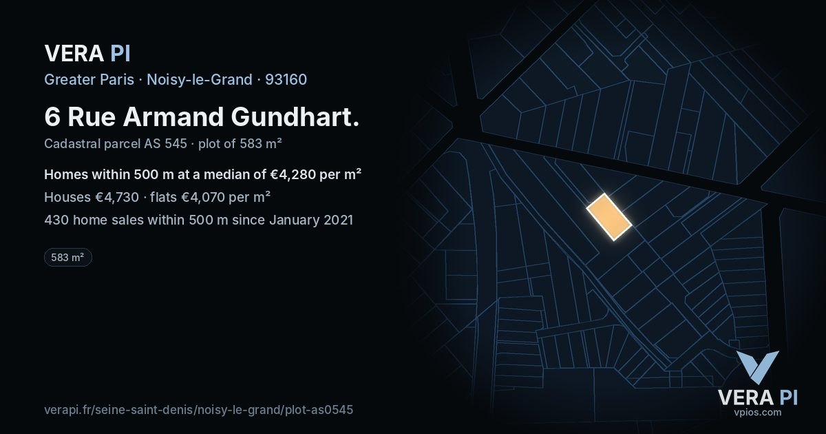 6 Rue Armand Gundhart, Noisy-le-Grand at night – the plot lit, the parcels around coloured by the prices near them