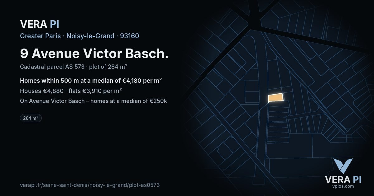 9 Avenue Victor Basch, Noisy-le-Grand at night – the plot lit, the parcels around coloured by the prices near them