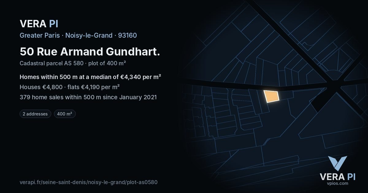 50 Rue Armand Gundhart, Noisy-le-Grand at night – the plot lit, the parcels around coloured by the prices near them