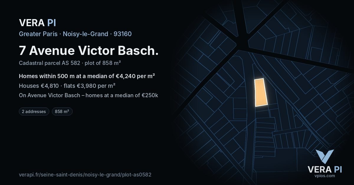 7 Avenue Victor Basch, Noisy-le-Grand at night – the plot lit, the parcels around coloured by the prices near them