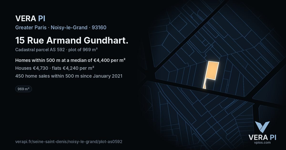 15 Rue Armand Gundhart, Noisy-le-Grand at night – the plot lit, the parcels around coloured by the prices near them
