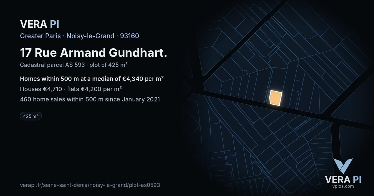 17 Rue Armand Gundhart, Noisy-le-Grand at night – the plot lit, the parcels around coloured by the prices near them