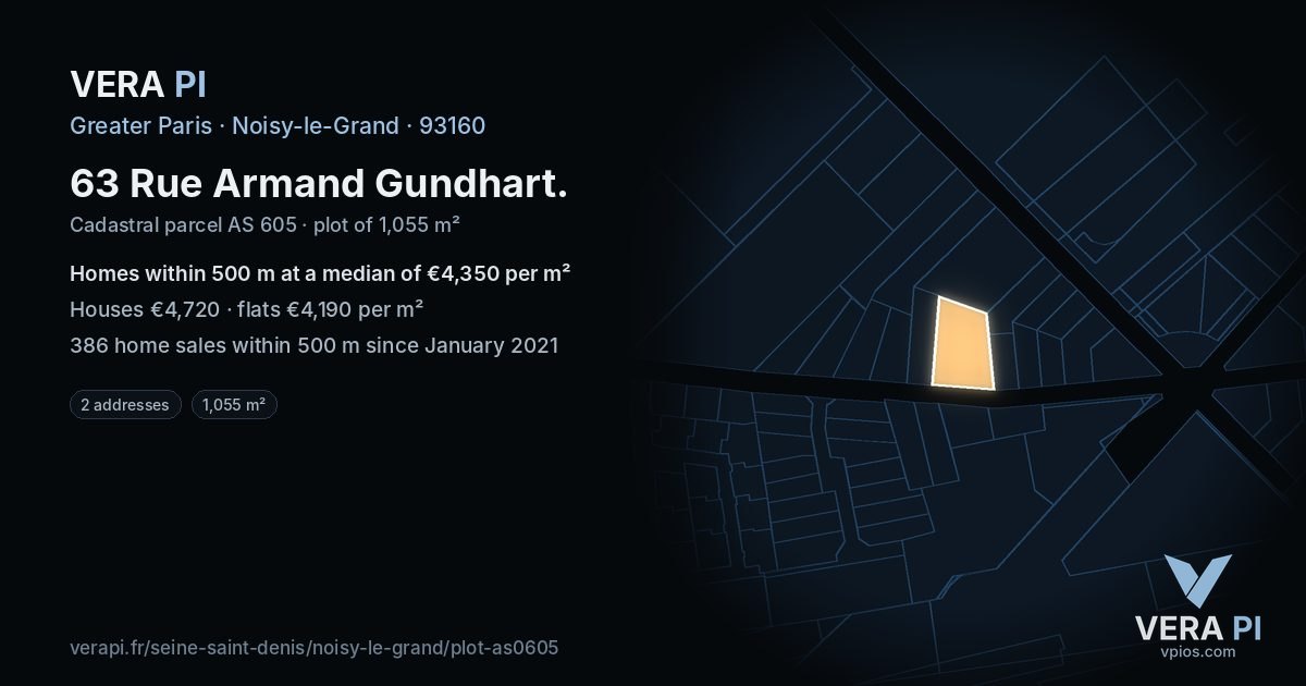 63 Rue Armand Gundhart, Noisy-le-Grand at night – the plot lit, the parcels around coloured by the prices near them