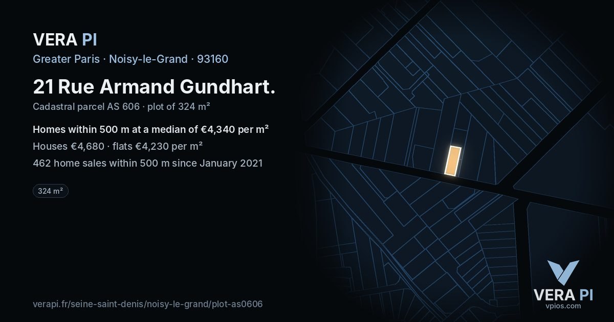 21 Rue Armand Gundhart, Noisy-le-Grand at night – the plot lit, the parcels around coloured by the prices near them