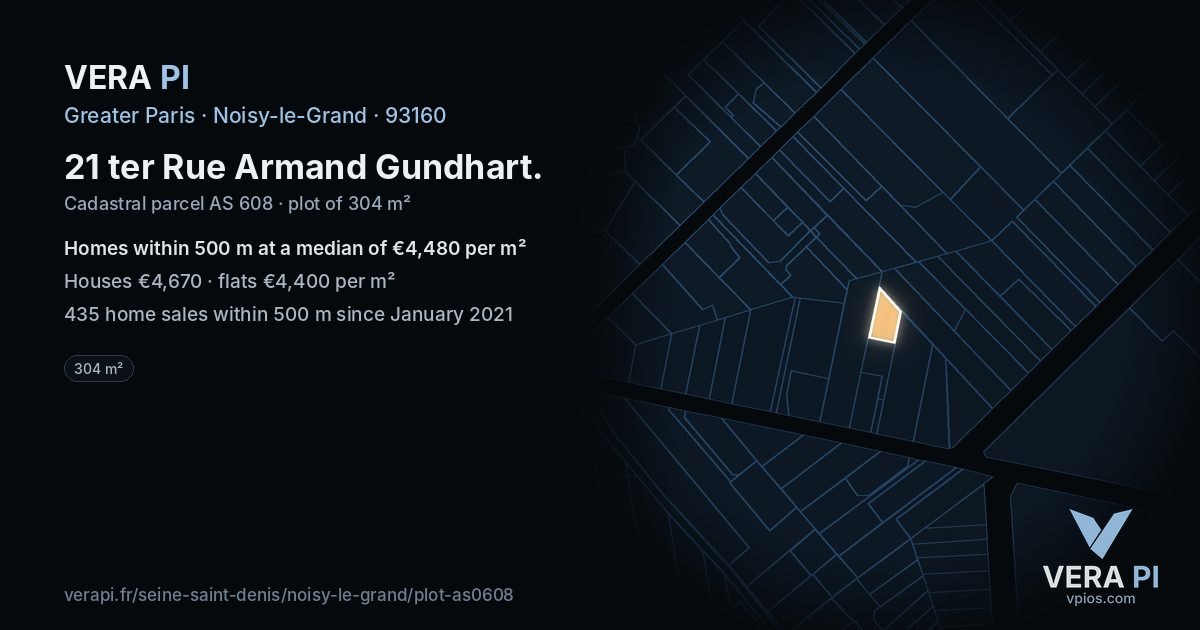 21 ter Rue Armand Gundhart, Noisy-le-Grand at night – the plot lit, the parcels around coloured by the prices near them
