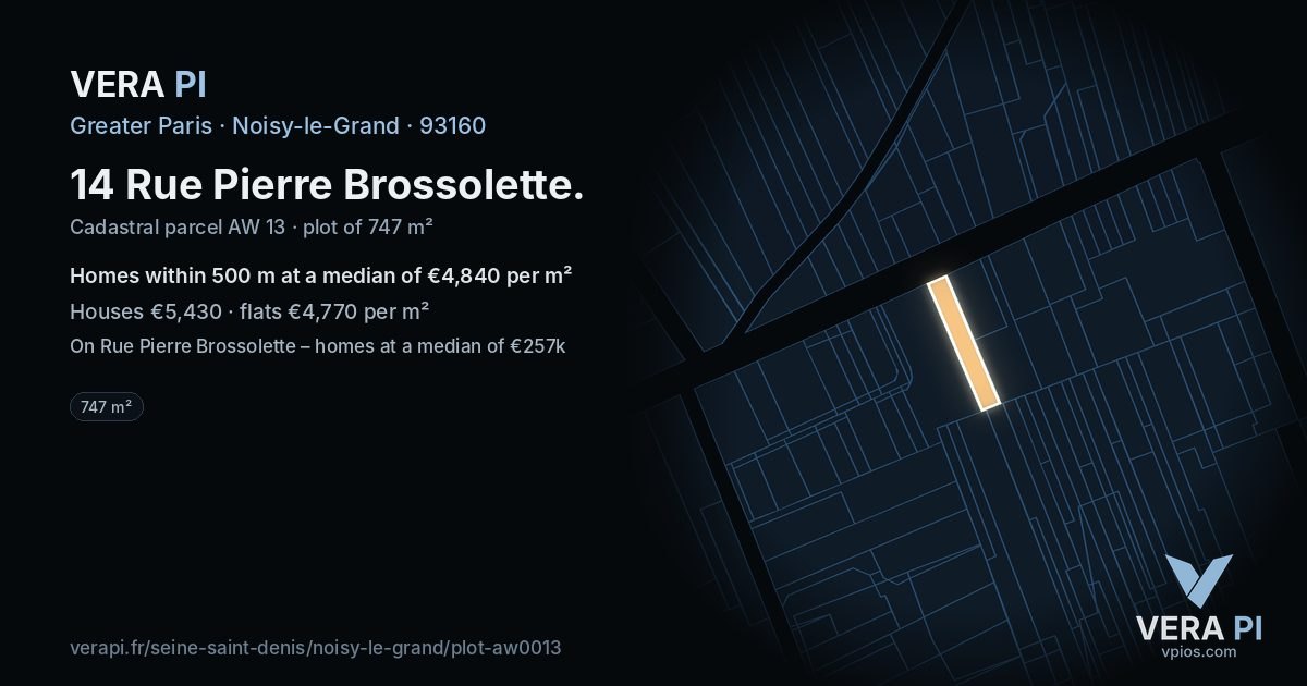14 Rue Pierre Brossolette, Noisy-le-Grand at night – the plot lit, the parcels around coloured by the prices near them
