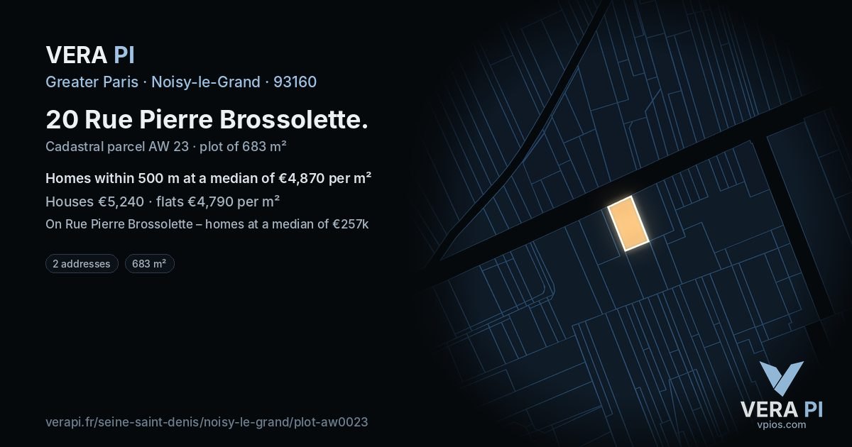 20 Rue Pierre Brossolette, Noisy-le-Grand at night – the plot lit, the parcels around coloured by the prices near them