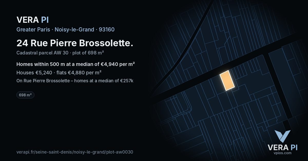 24 Rue Pierre Brossolette, Noisy-le-Grand at night – the plot lit, the parcels around coloured by the prices near them