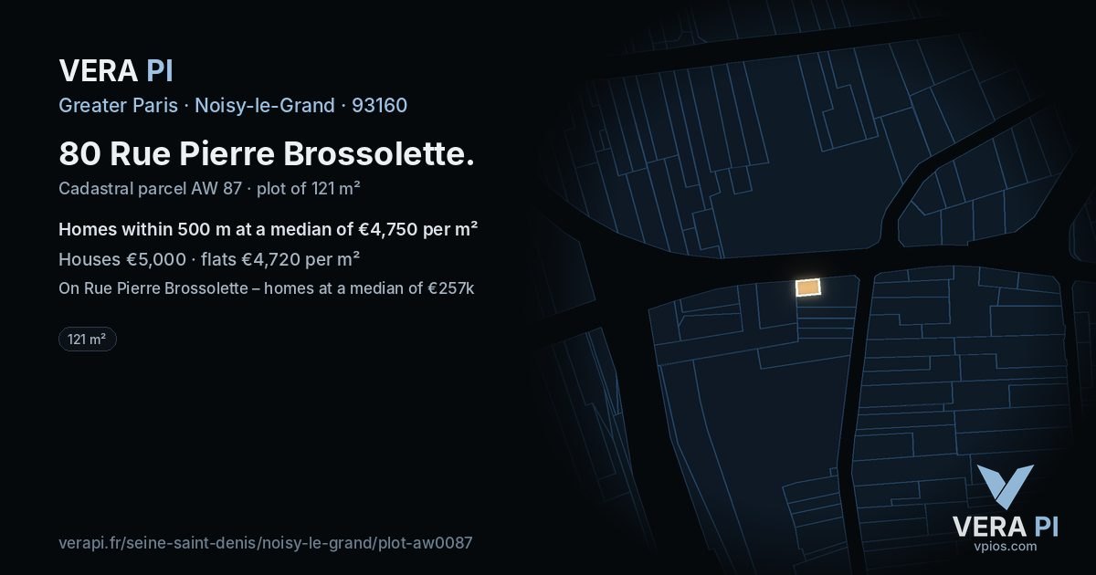 80 Rue Pierre Brossolette, Noisy-le-Grand at night – the plot lit, the parcels around coloured by the prices near them