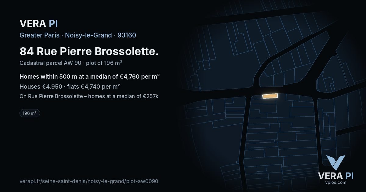 84 Rue Pierre Brossolette, Noisy-le-Grand at night – the plot lit, the parcels around coloured by the prices near them