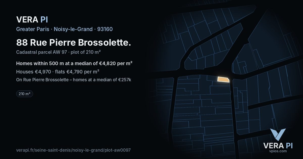 88 Rue Pierre Brossolette, Noisy-le-Grand at night – the plot lit, the parcels around coloured by the prices near them