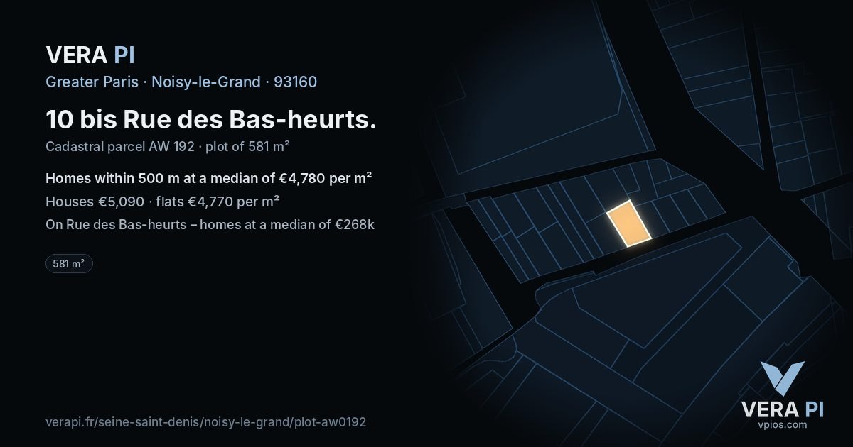 10 bis Rue des Bas-heurts, Noisy-le-Grand at night – the plot lit, the parcels around coloured by the prices near them
