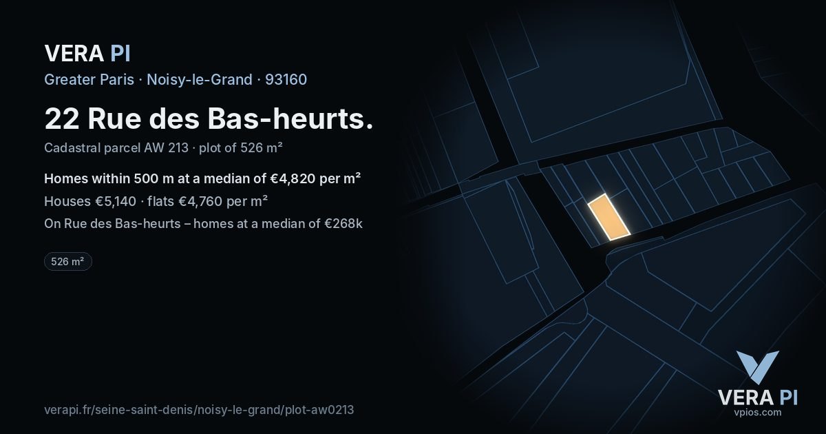 22 Rue des Bas-heurts, Noisy-le-Grand at night – the plot lit, the parcels around coloured by the prices near them