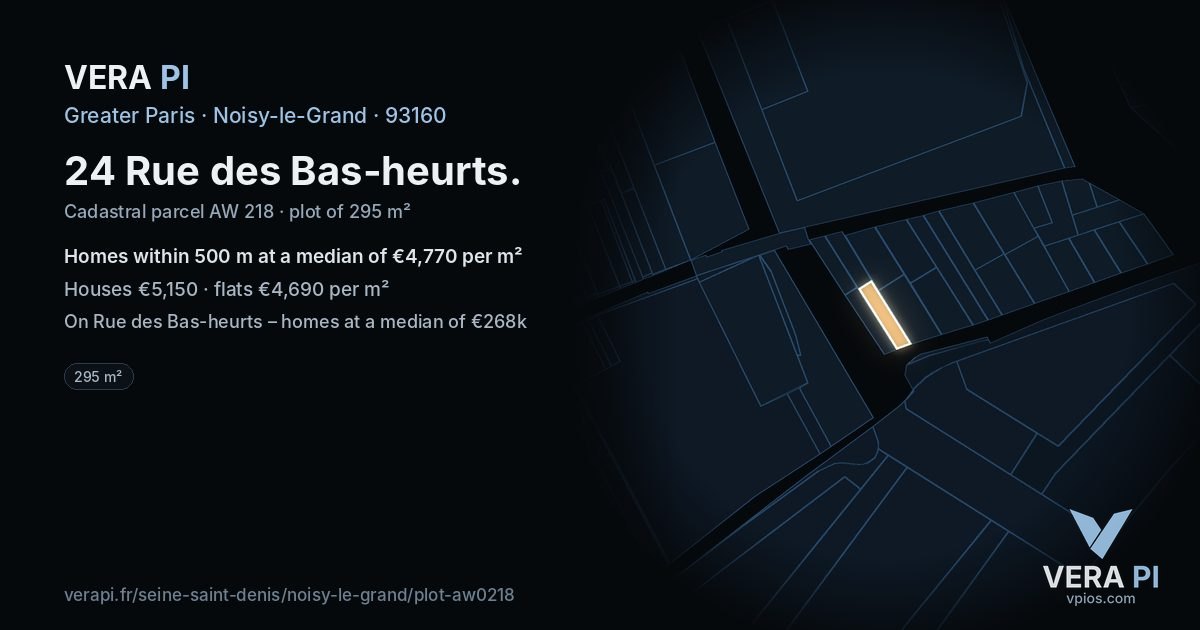 24 Rue des Bas-heurts, Noisy-le-Grand at night – the plot lit, the parcels around coloured by the prices near them