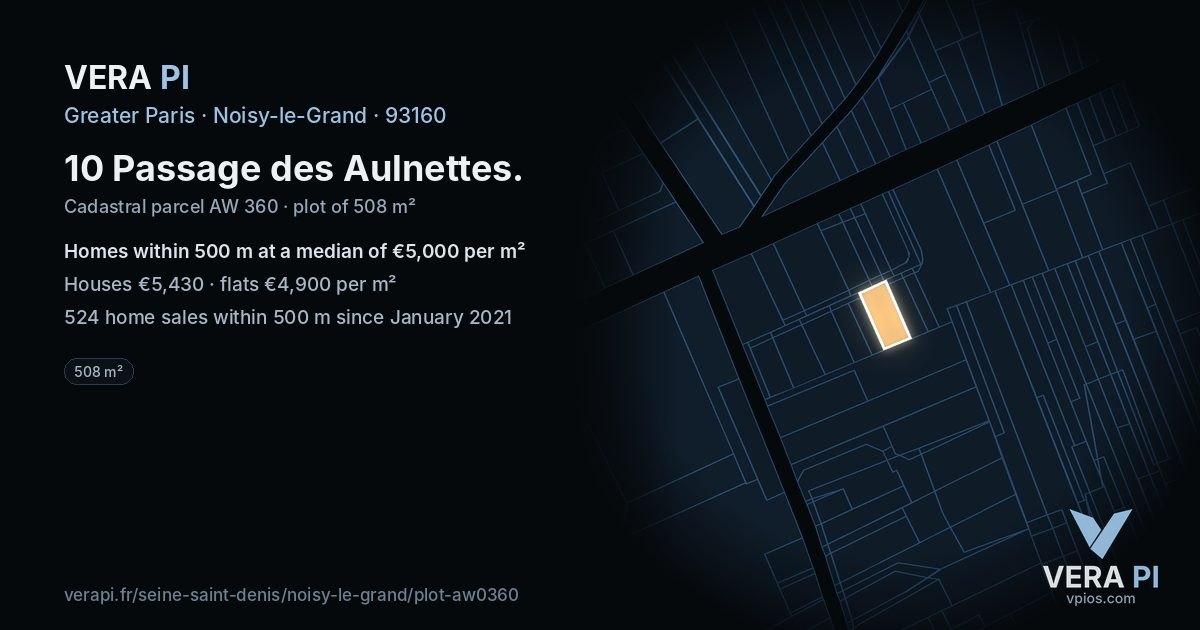 10 Passage des Aulnettes, Noisy-le-Grand at night – the plot lit, the parcels around coloured by the prices near them