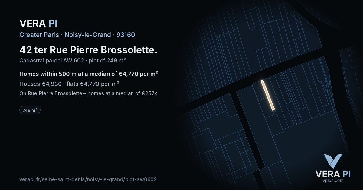 42 ter Rue Pierre Brossolette, Noisy-le-Grand at night – the plot lit, the parcels around coloured by the prices near them