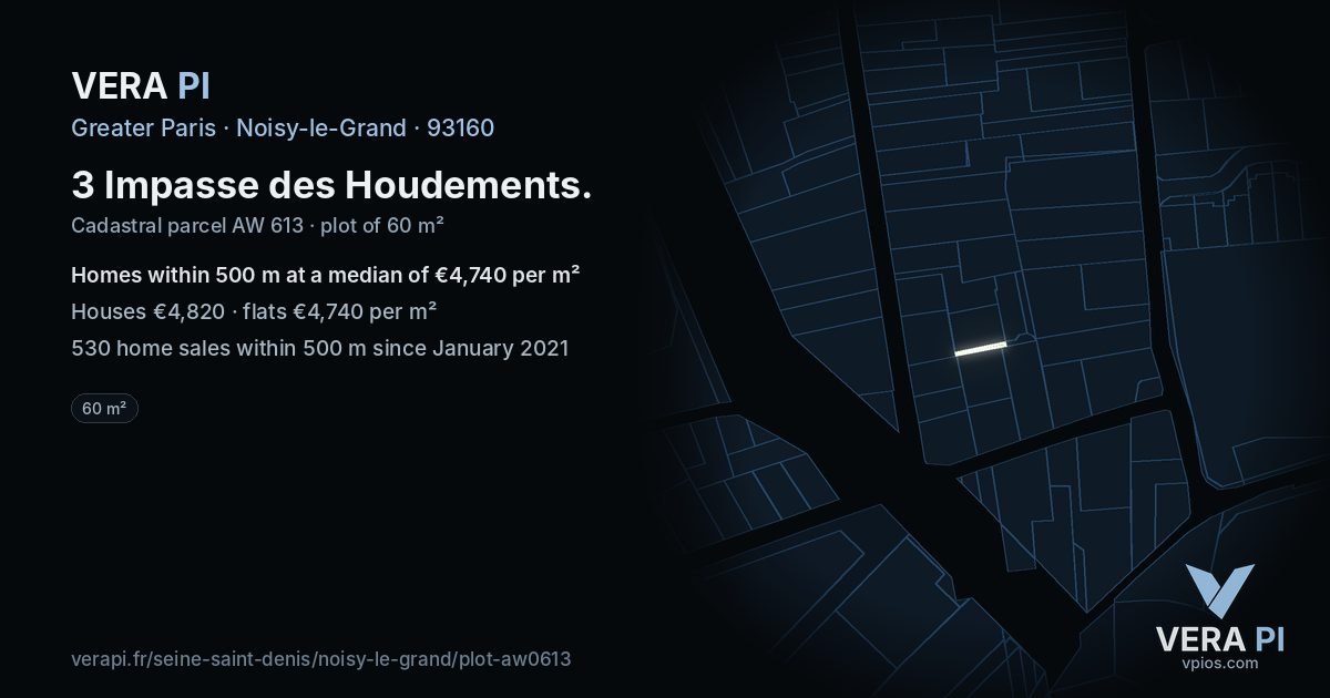 3 Impasse des Houdements, Noisy-le-Grand at night – the plot lit, the parcels around coloured by the prices near them